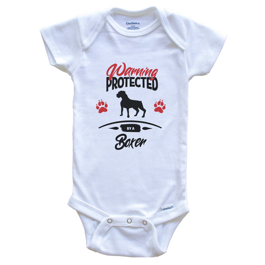 Warning Protected By A Boxer Funny Dog Owner Baby Bodysuit