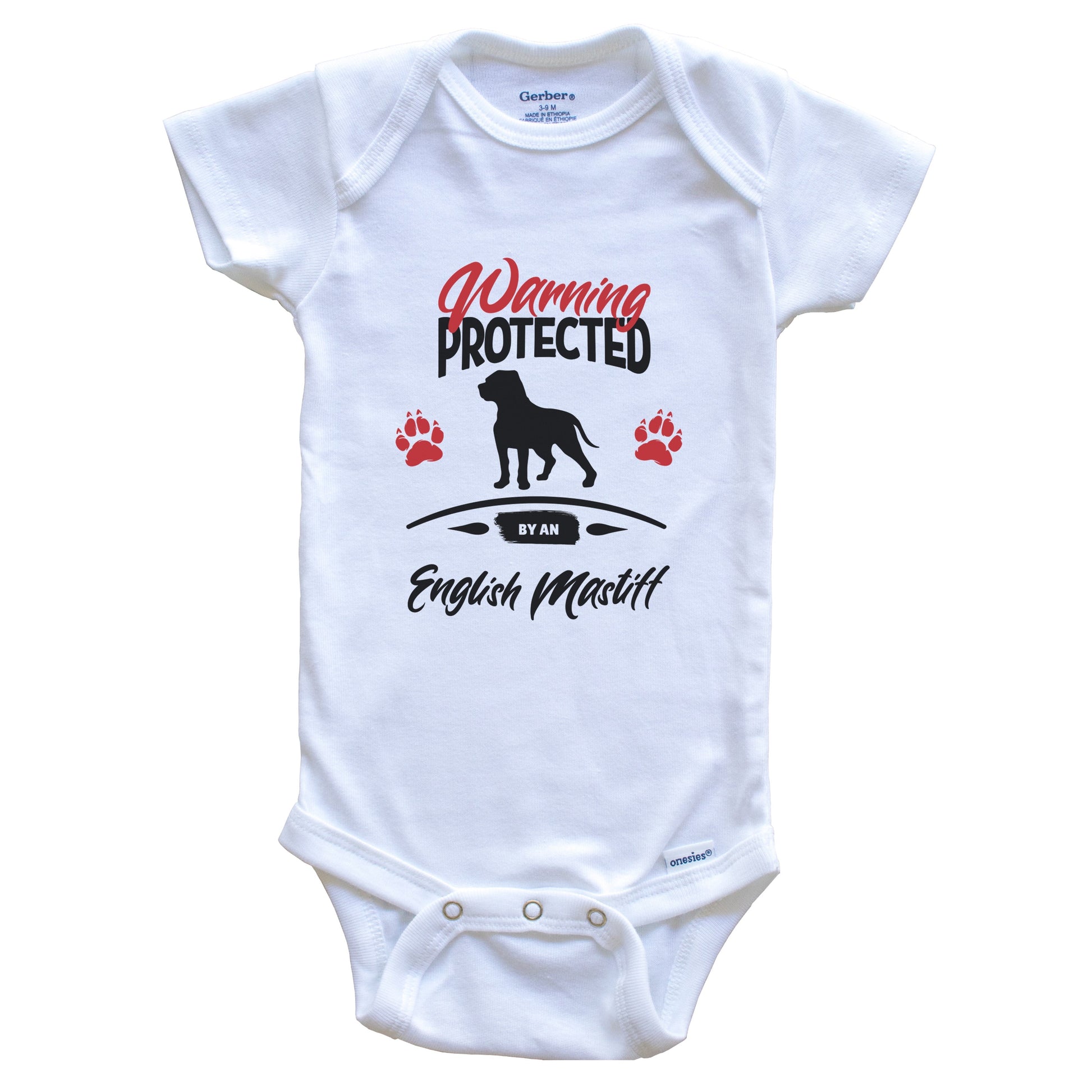 Warning Protected By An English Mastiff Funny Dog Owner Baby Bodysuit