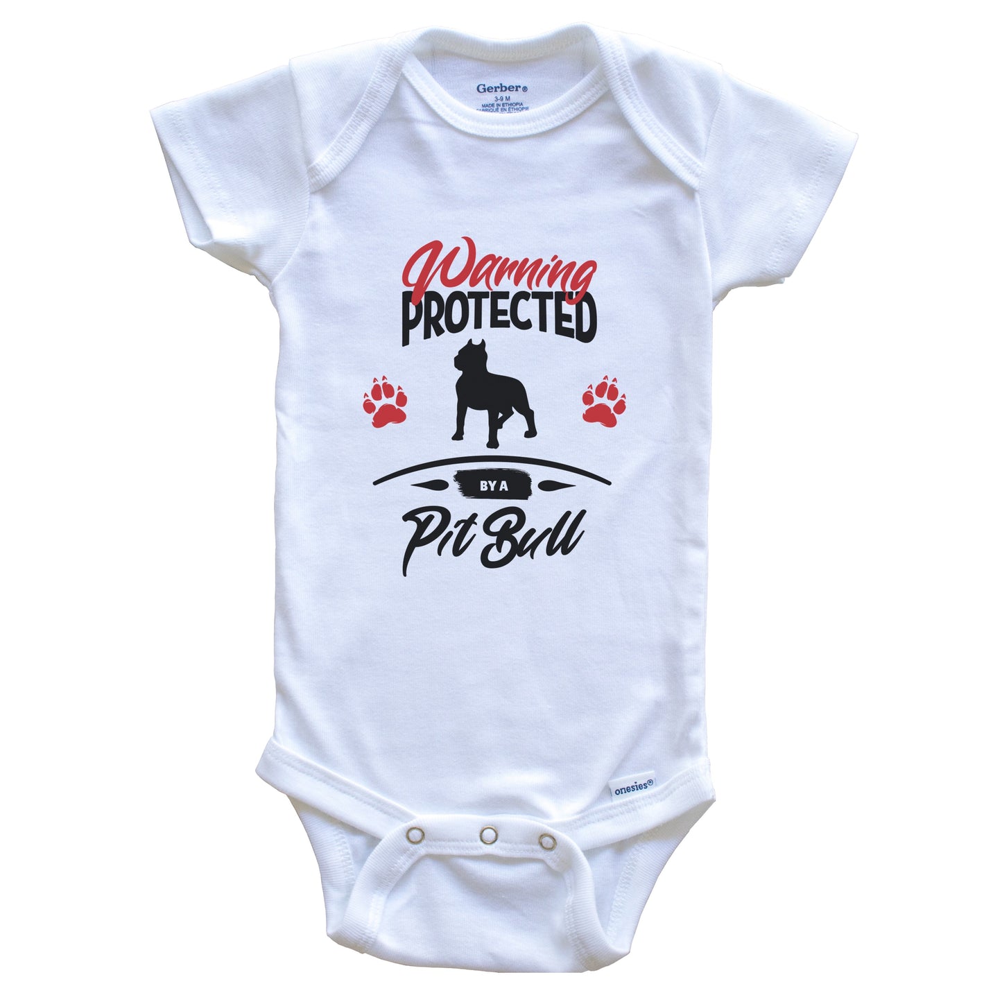Warning Protected By A Pit Bull Funny Dog Owner Baby Bodysuit