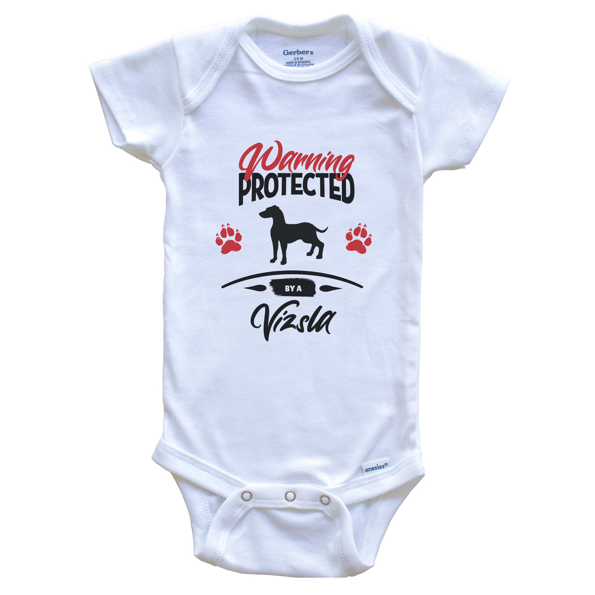 Warning Protected By A Vizsla Funny Dog Owner Baby Bodysuit