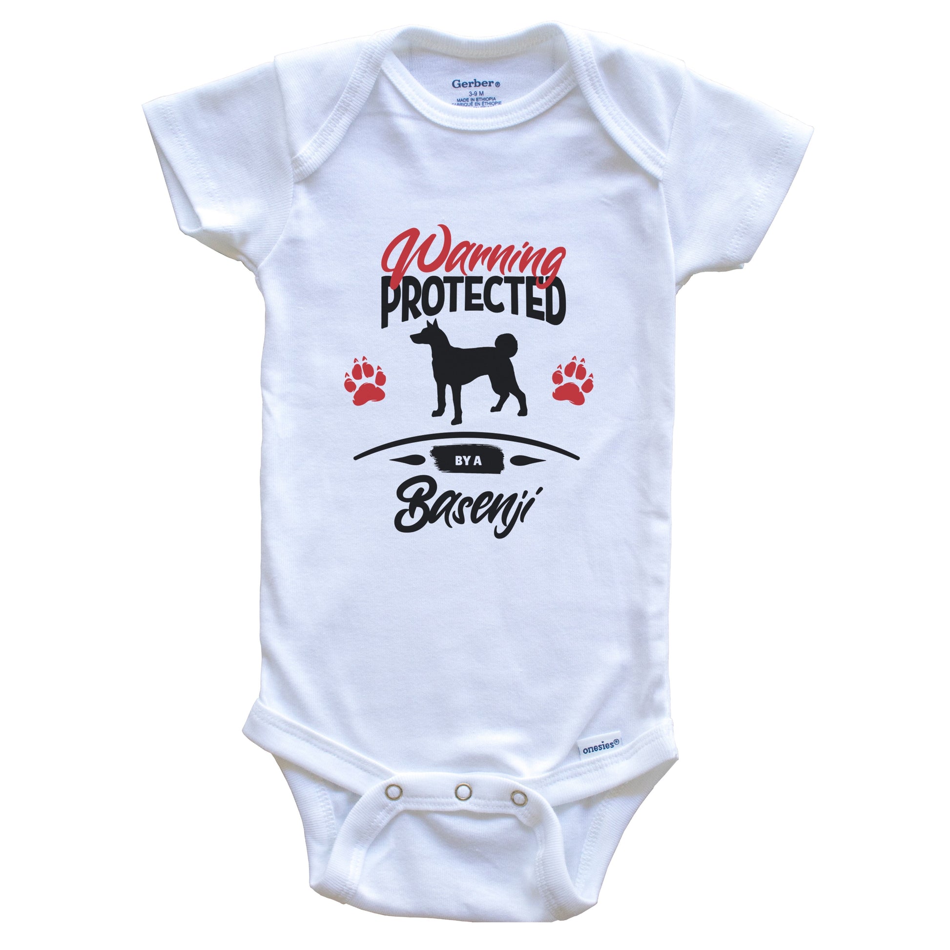 Warning Protected By A Basenji Funny Dog Owner Baby Bodysuit