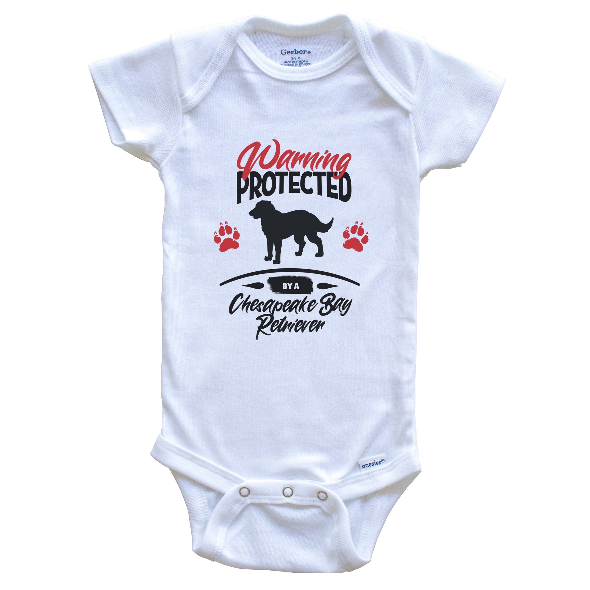 Warning Protected By A Chesapeake Bay Retriever Funny Dog Baby Bodysuit