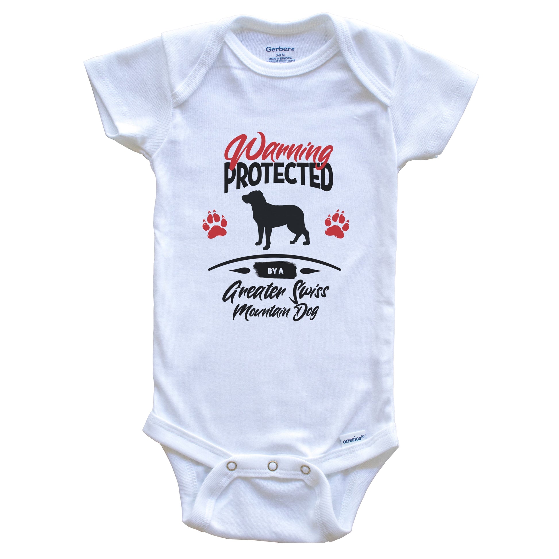 Warning Protected By A Greater Swiss Mountain Dog Funny Dog Baby Bodysuit