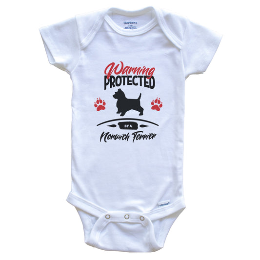 Warning Protected By A Norwich Terrier Funny Dog Owner Baby Bodysuit