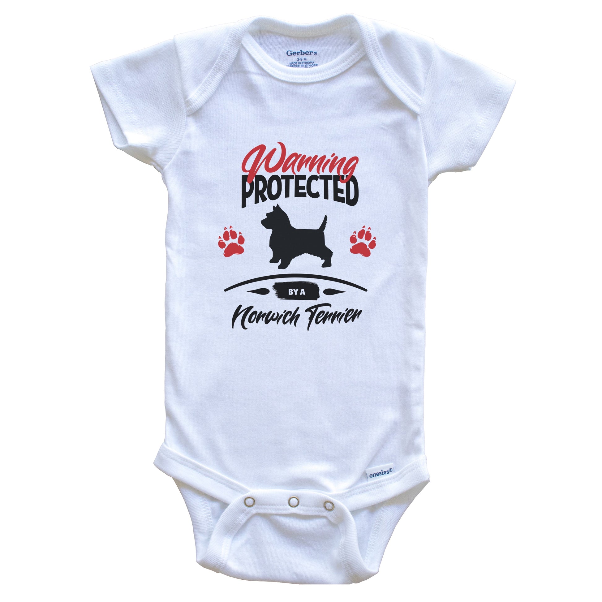 Warning Protected By A Norwich Terrier Funny Dog Owner Baby Bodysuit
