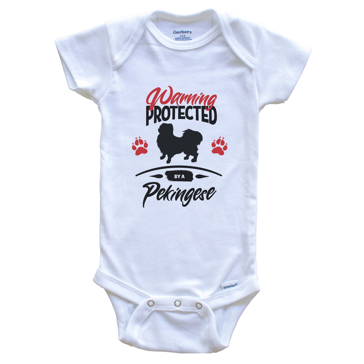 Warning Protected By A Pekingese Funny Dog Owner Baby Bodysuit