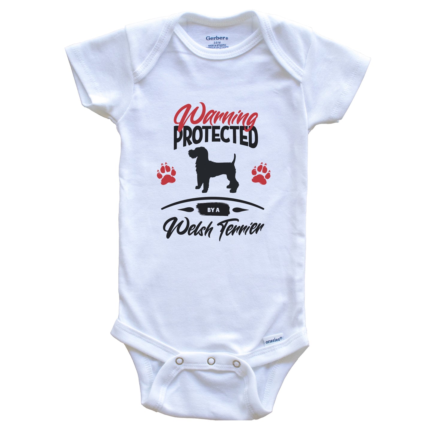 Warning Protected By A Welsh Terrier Funny Dog Owner Baby Bodysuit
