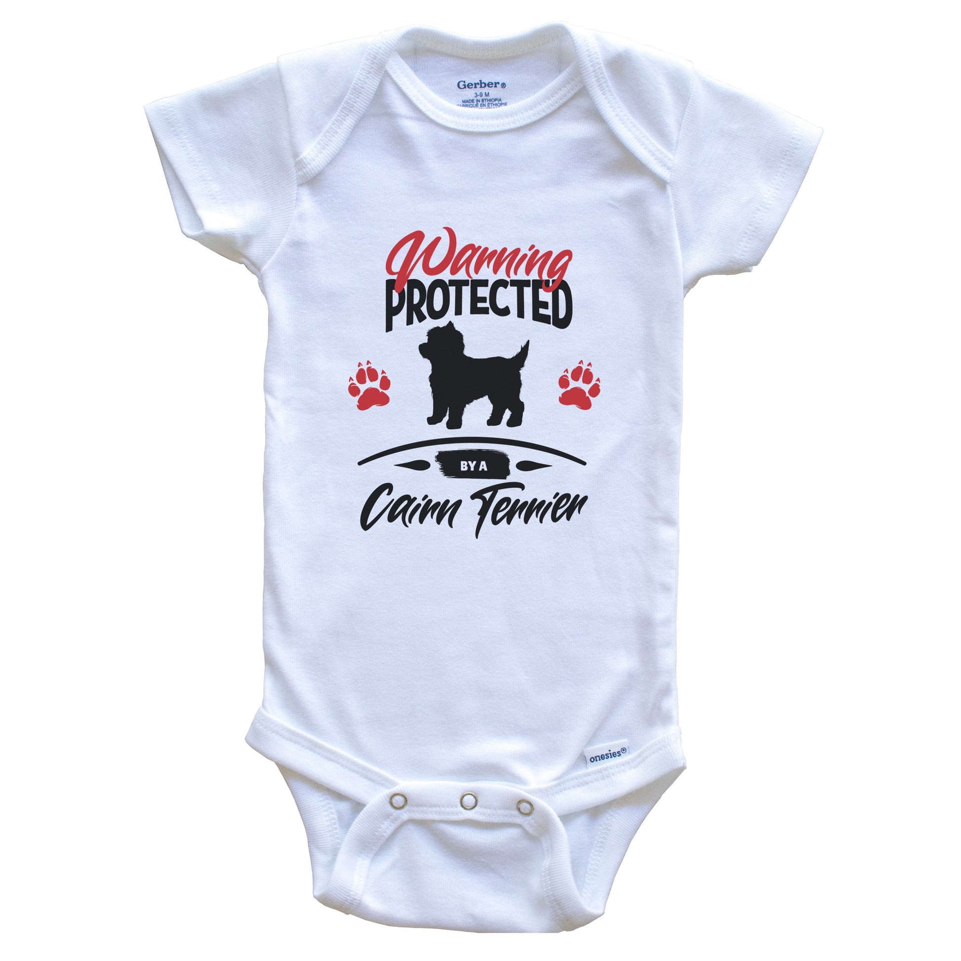 Warning Protected By A Cairn Terrier Funny Dog Owner Baby Bodysuit