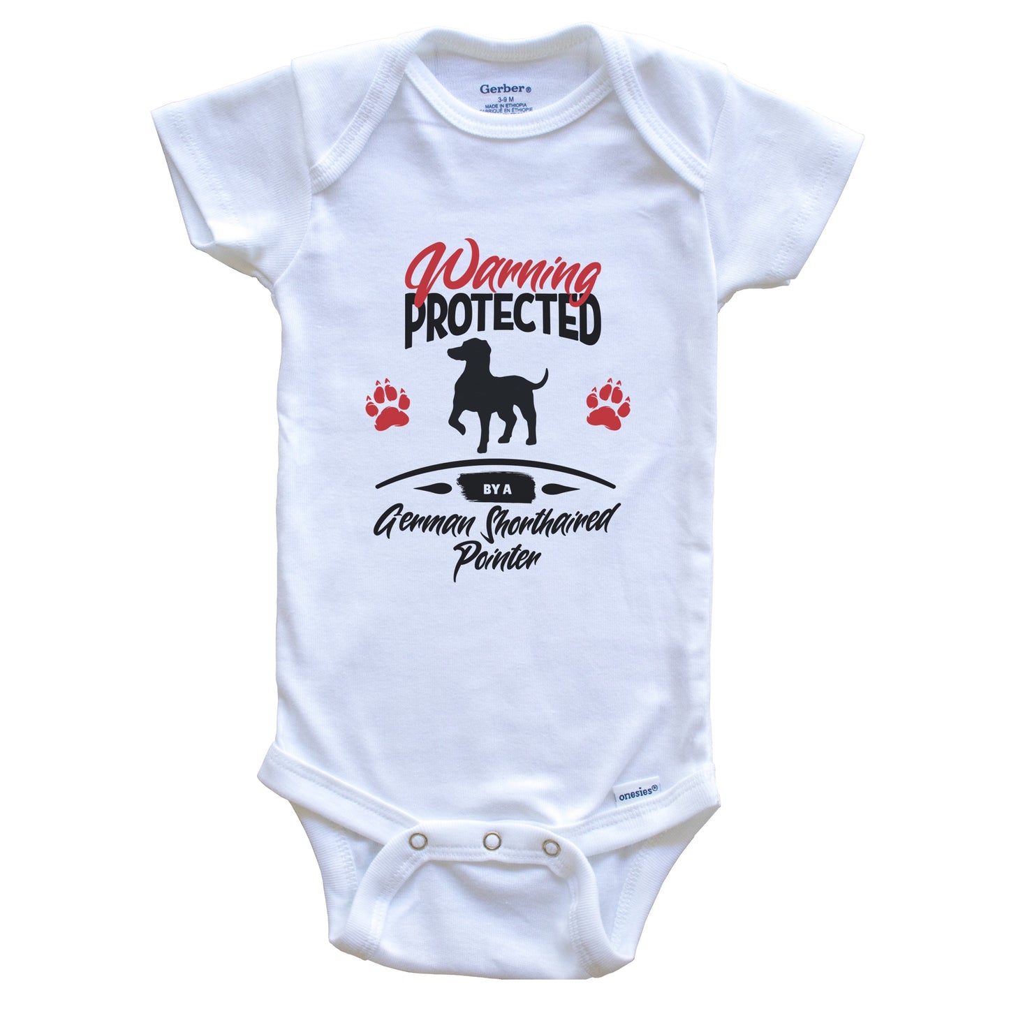 Warning Protected By A German Shorthaired Pointer Funny Dog Baby Bodysuit