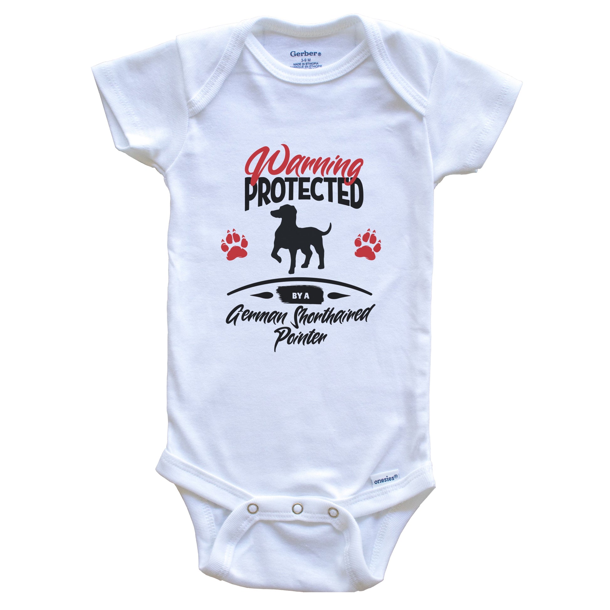 Warning Protected By A German Shorthaired Pointer Funny Dog Baby Bodysuit