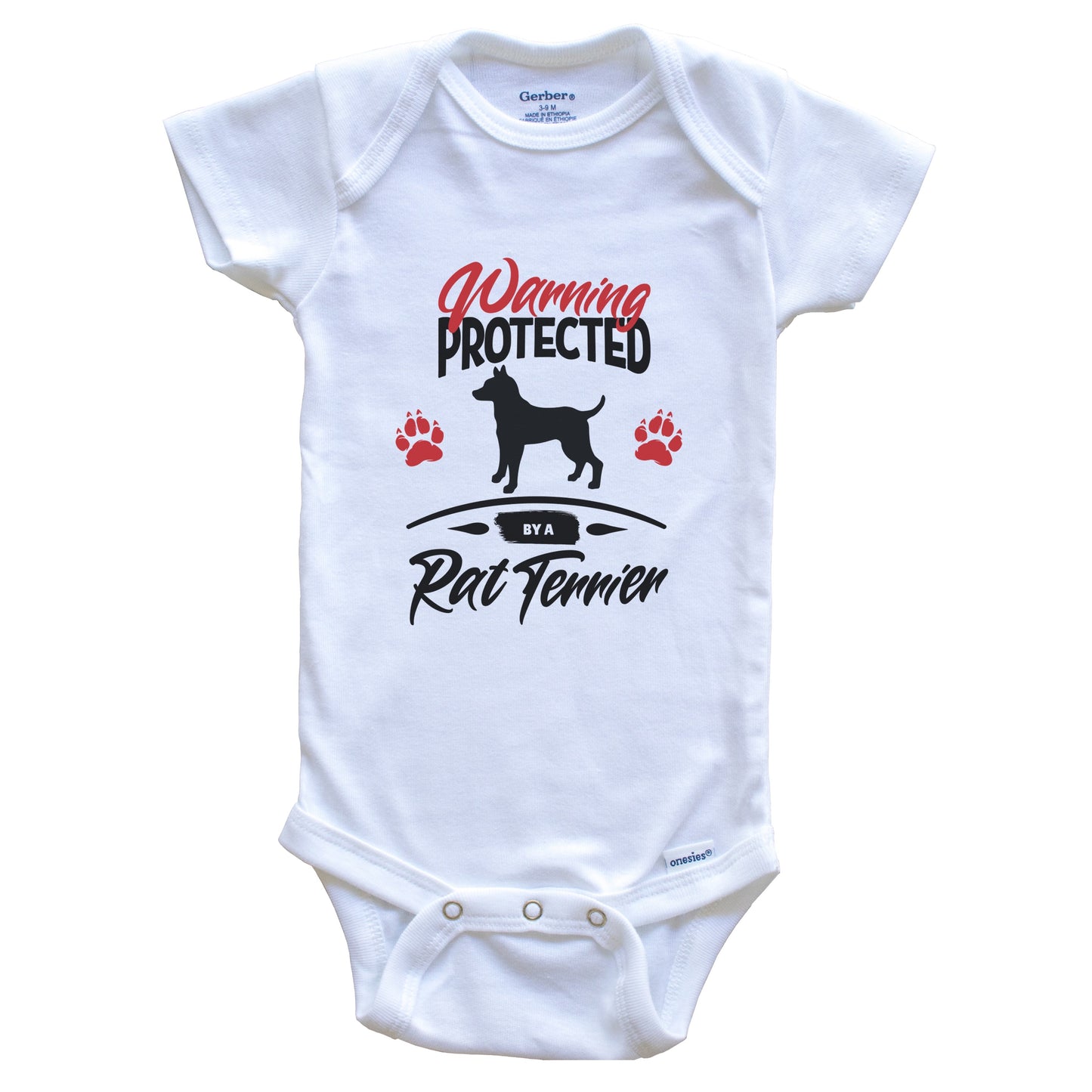 Warning Protected By A Rat Terrier Funny Dog Owner Baby Bodysuit