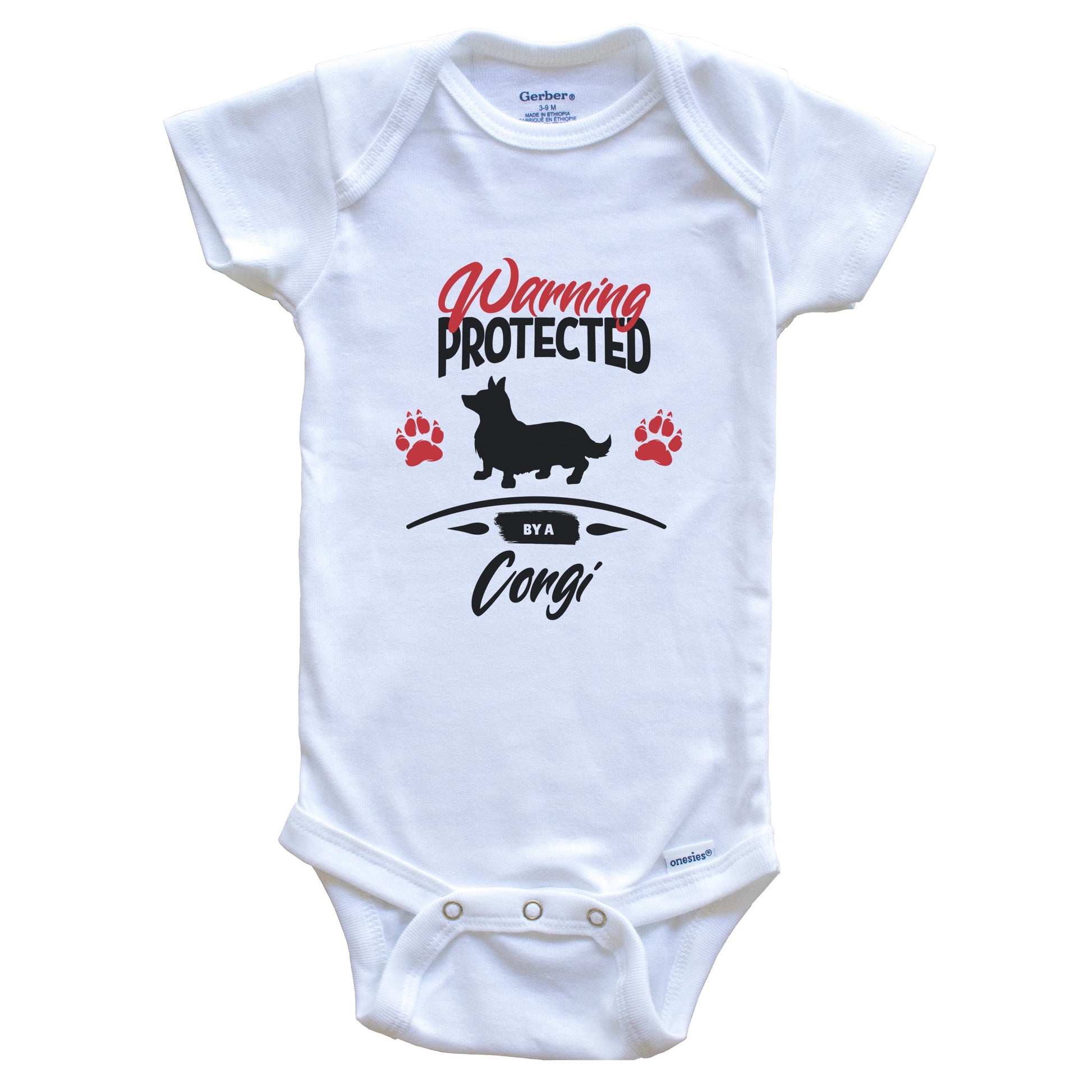 Warning Protected By A Corgi Funny Dog Owner Baby Bodysuit