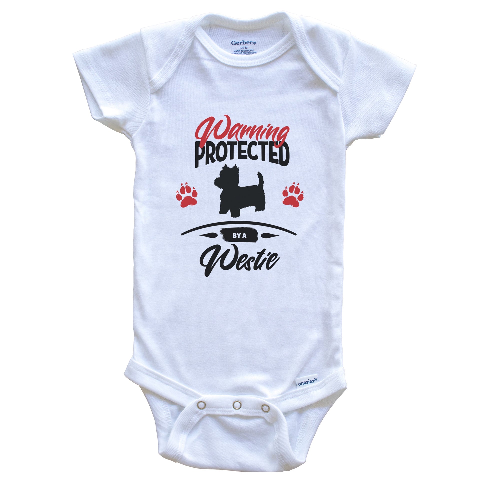 Warning Protected By A Westie Funny Dog Owner Baby Bodysuit