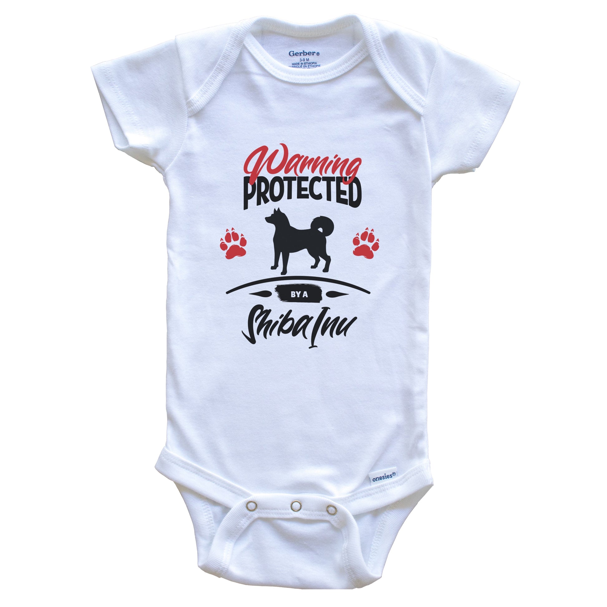 Warning Protected By A Shiba Inu Funny Dog Owner Baby Bodysuit