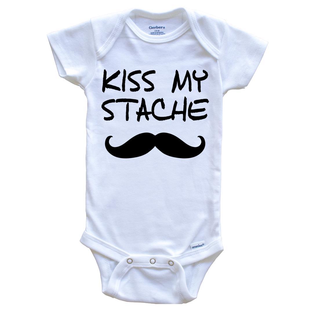 Kiss My Stache Mustache Baby Onesie - Funny Baby Bodysuit