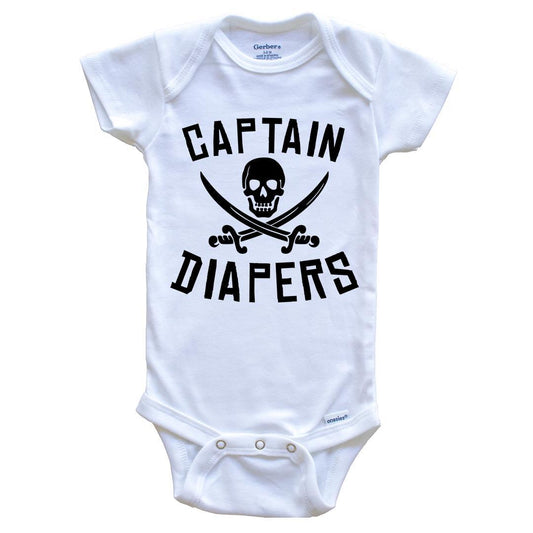 Captain Diapers Pirate Skull Funny Baby Onesie