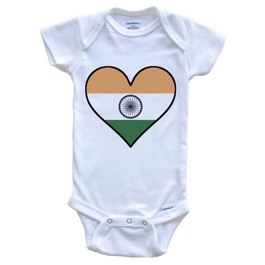 Indian Flag Onesie - Cute Indian Flag Heart - India Baby Bodysuit
