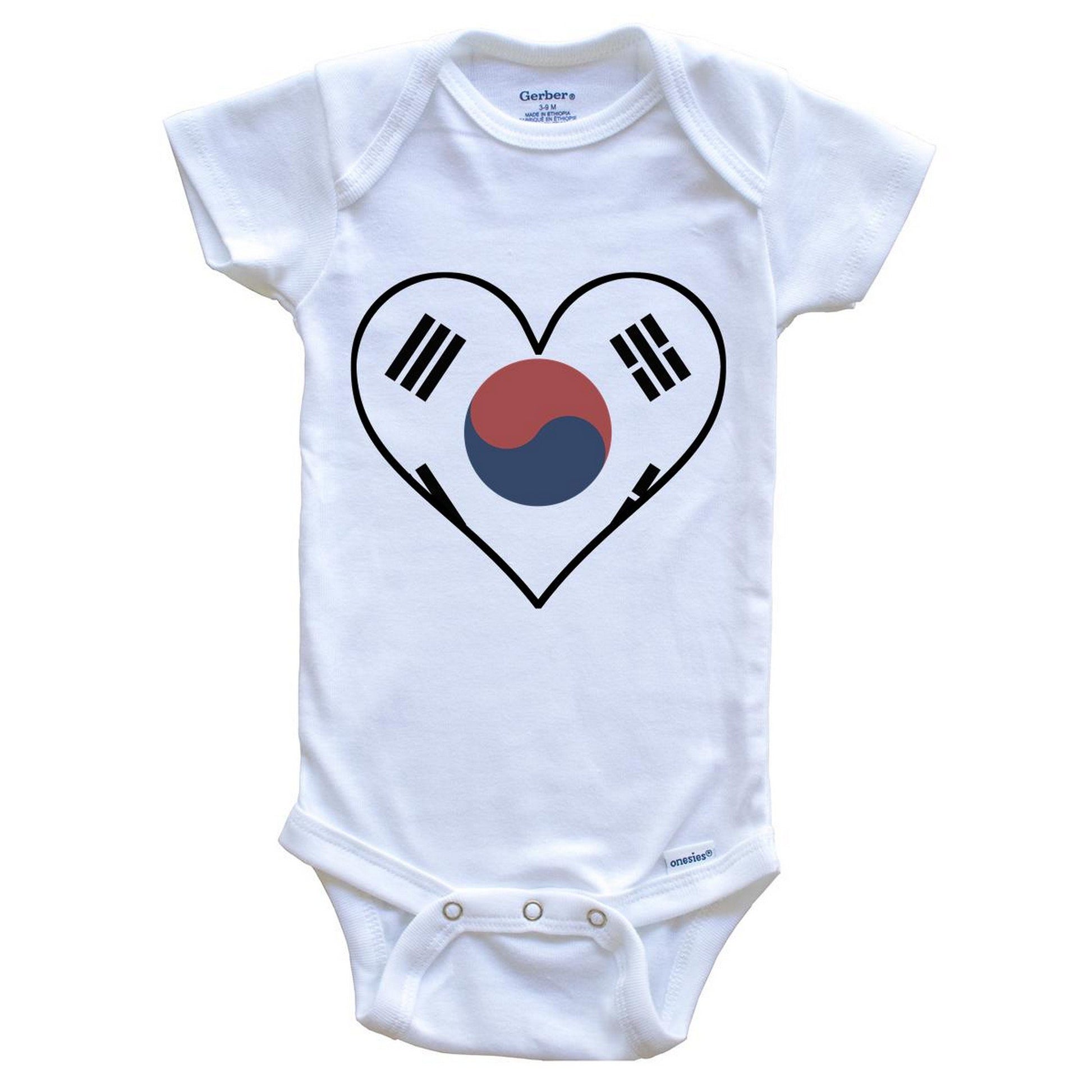 Korean Flag Onesie - Cute Korean Flag Heart - South Korea Baby Bodysuit