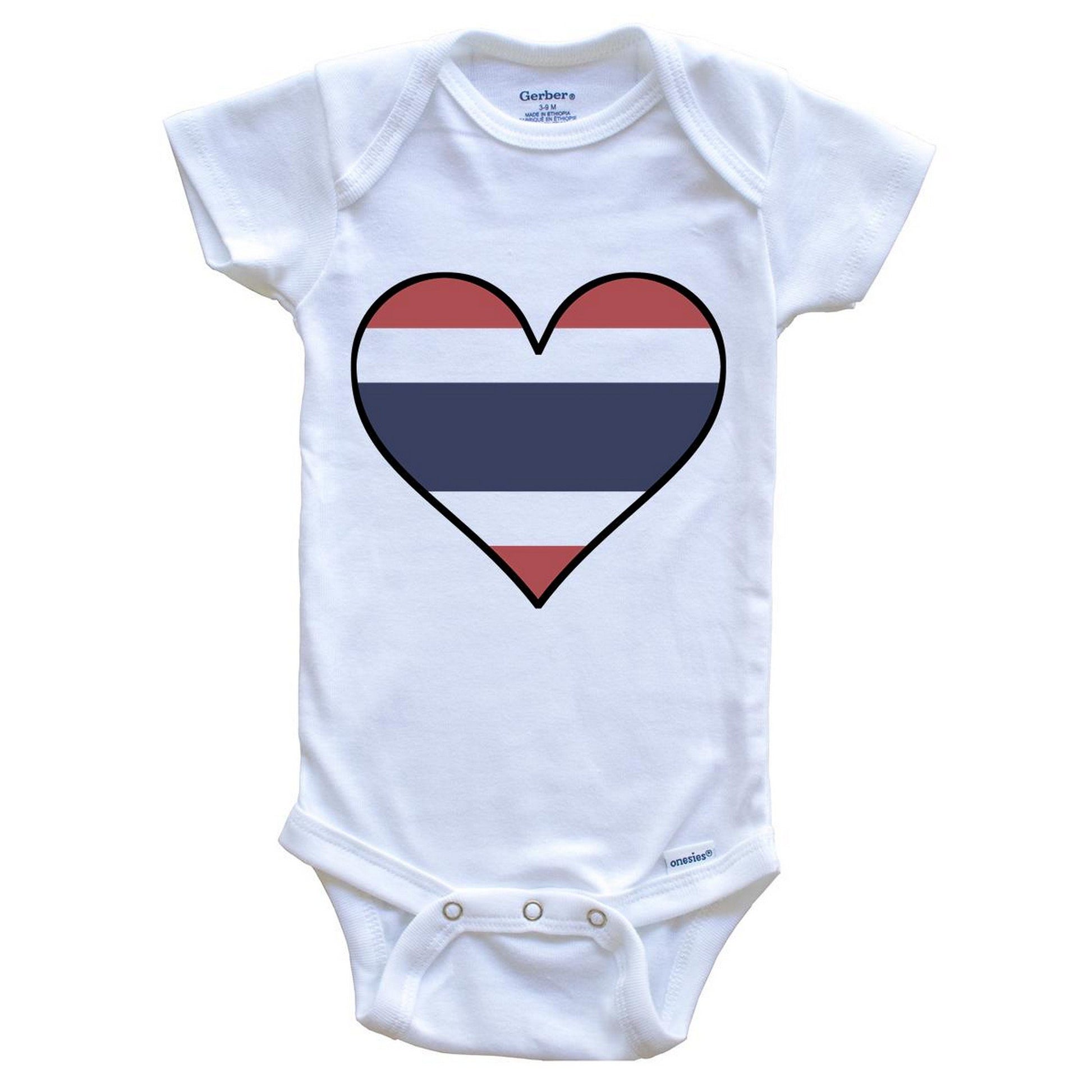 Thai Flag Onesie - Cute Thai Flag Heart - Thailand Baby Bodysuit
