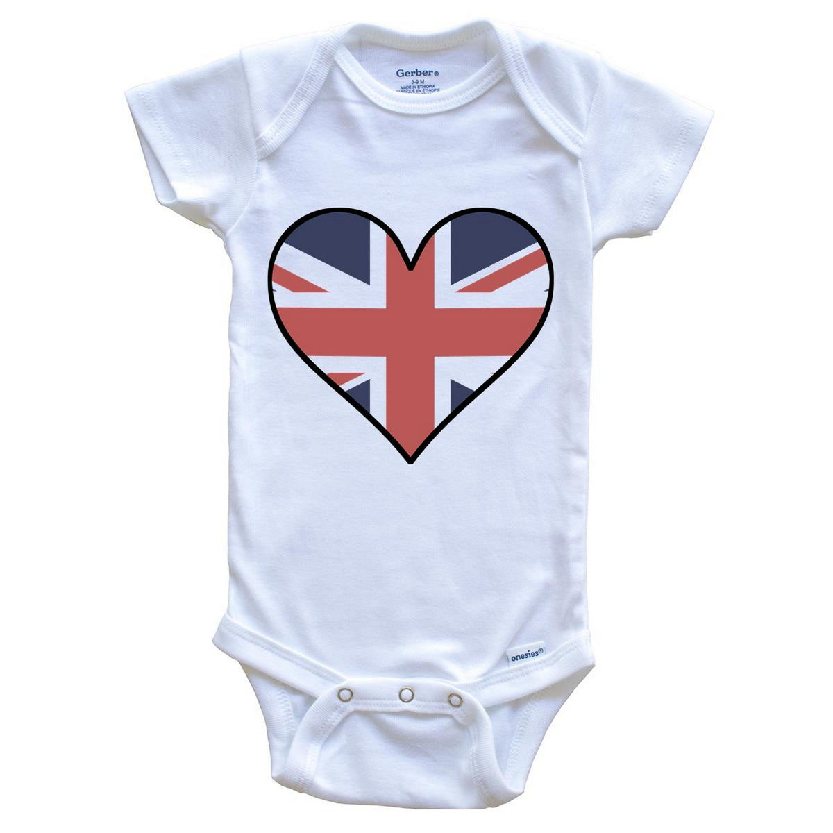 British Flag Onesie - Cute British Flag Heart - United Kingdom Baby Bodysuit
