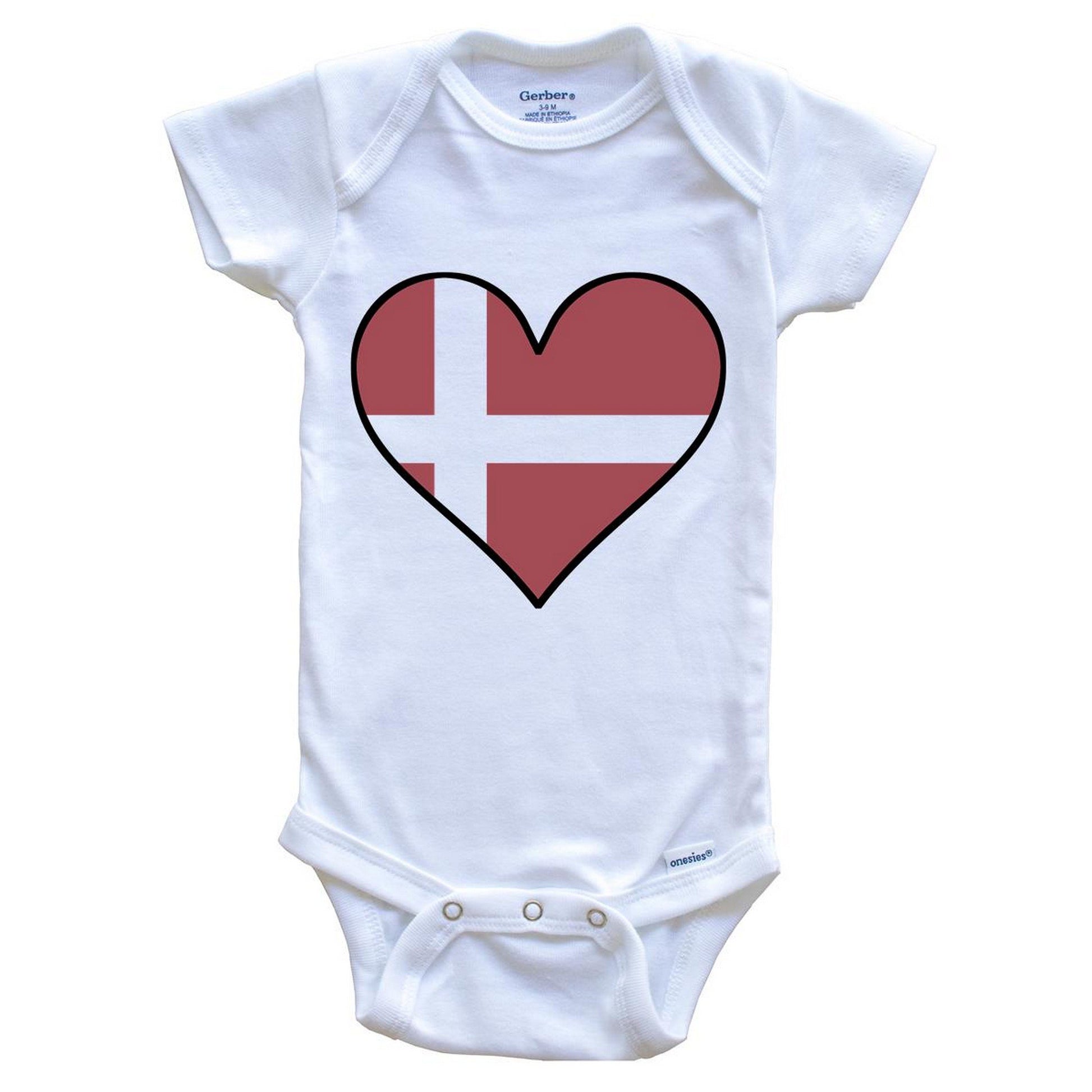 Danish Flag Onesie - Cute Danish Flag Heart - Denmark Baby Bodysuit