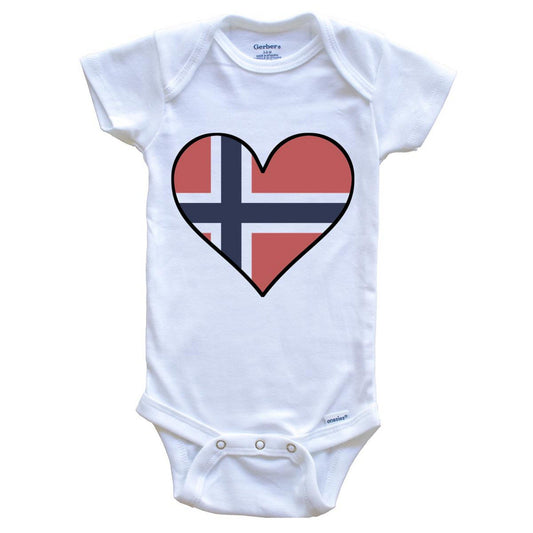 Norwegian Flag Onesie - Cute Norwegian Flag Heart - Norway Baby Bodysuit