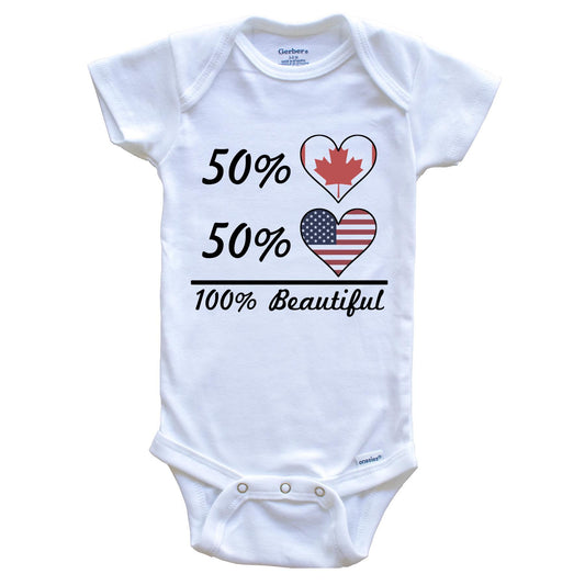 50% Canadian 50% American 100% Beautiful Canada Flag Heart Baby Onesie