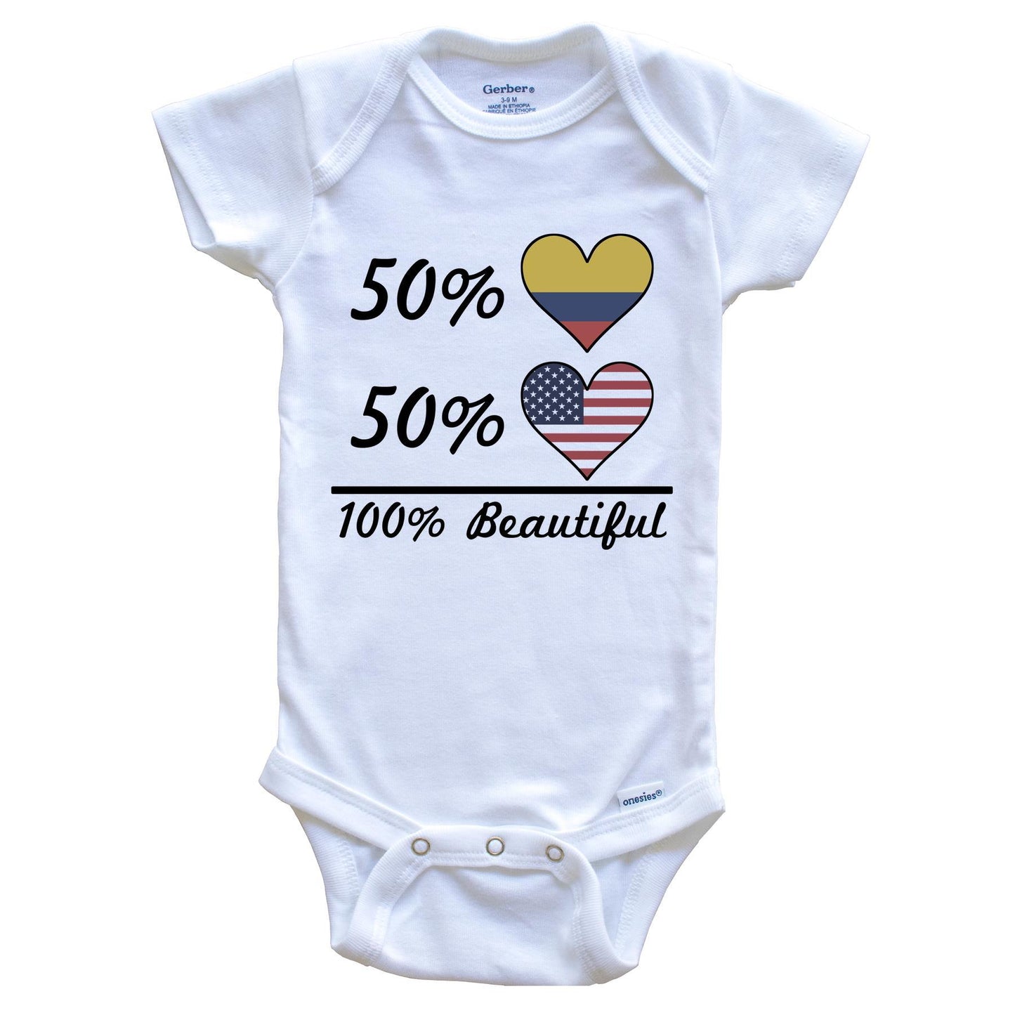 50% Colombian 50% American 100% Beautiful Colombia Flag Heart Baby Onesie