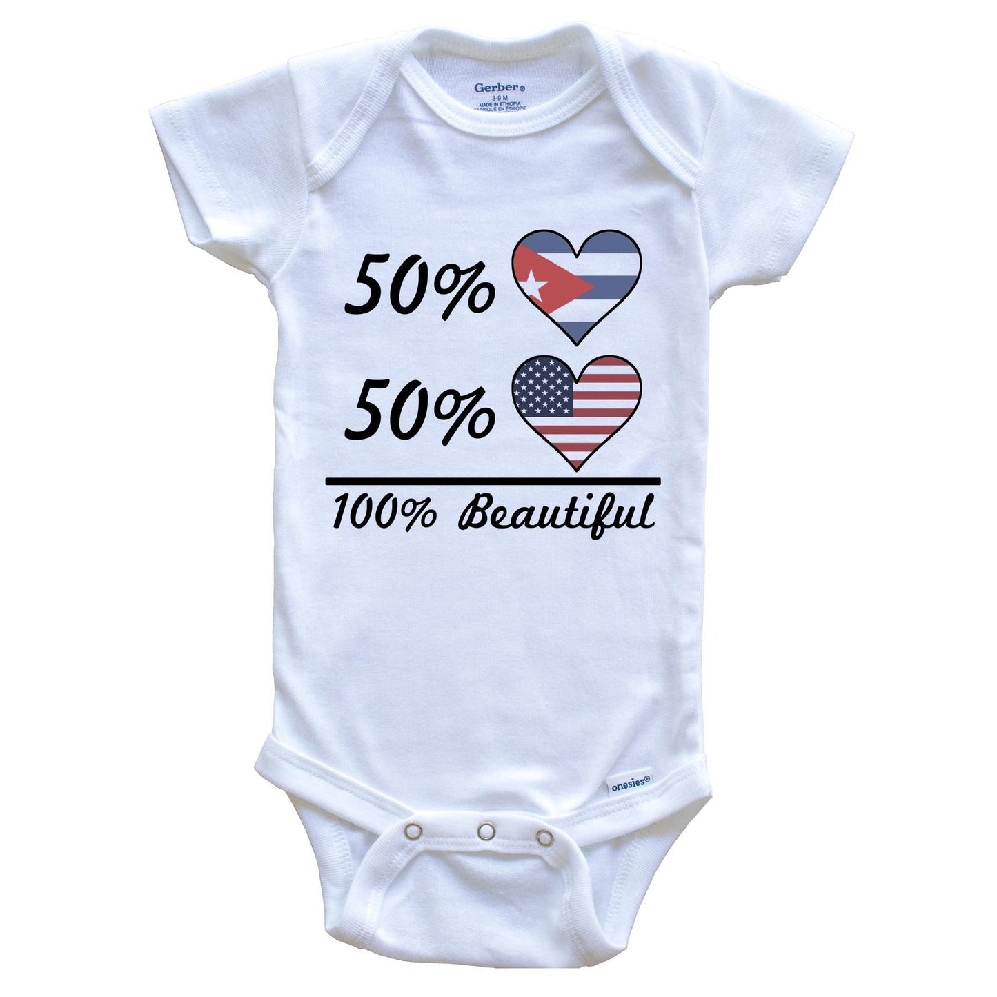 50% Cuban 50% American 100% Beautiful Cuba Flag Heart Baby Onesie