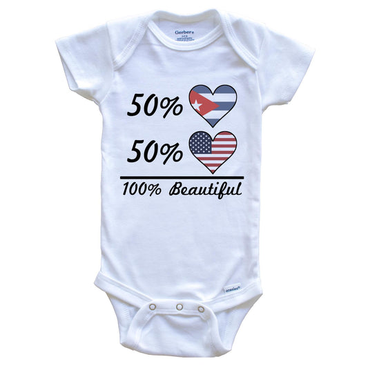 50% Cuban 50% American 100% Beautiful Cuba Flag Heart Baby Onesie