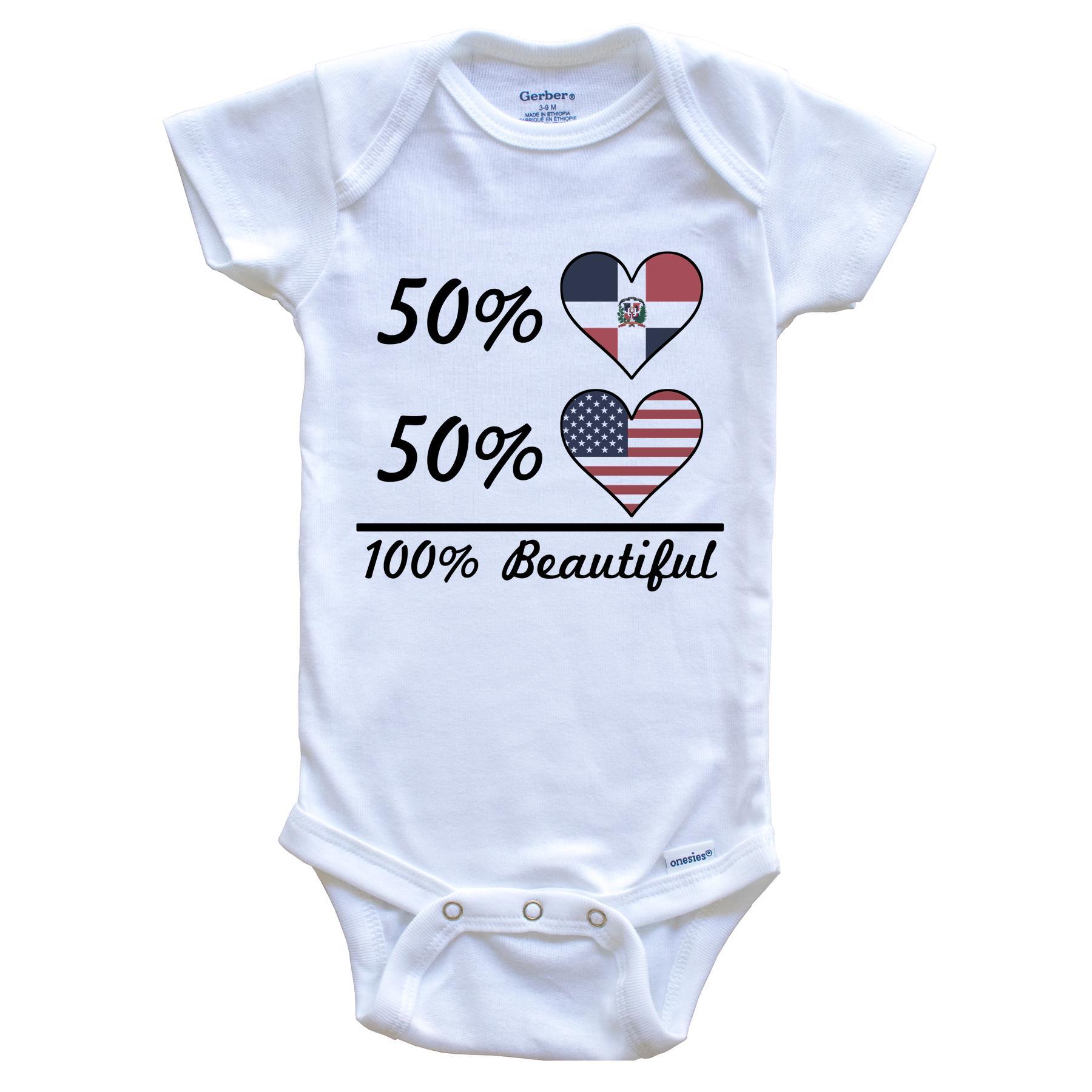 50% Dominican 50% American 100% Beautiful Dominican Republic Flag Heart Baby Onesie