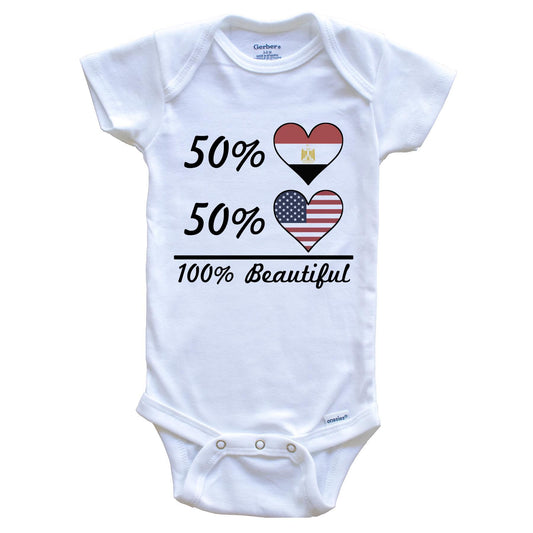 50% Egyptian 50% American 100% Beautiful Egypt Flag Heart Baby Onesie