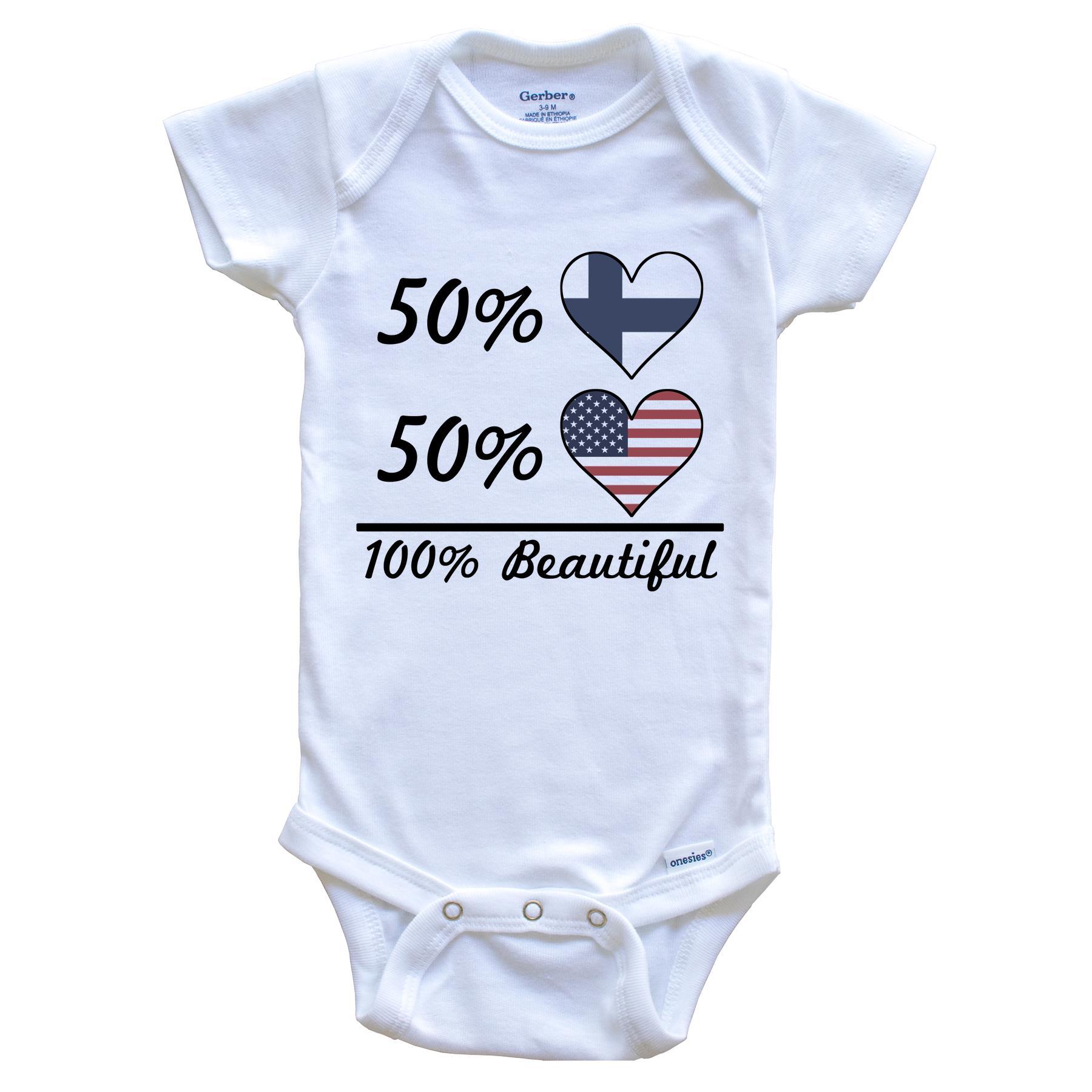 50% Finnish 50% American 100% Beautiful Finland Flag Heart Baby Onesie