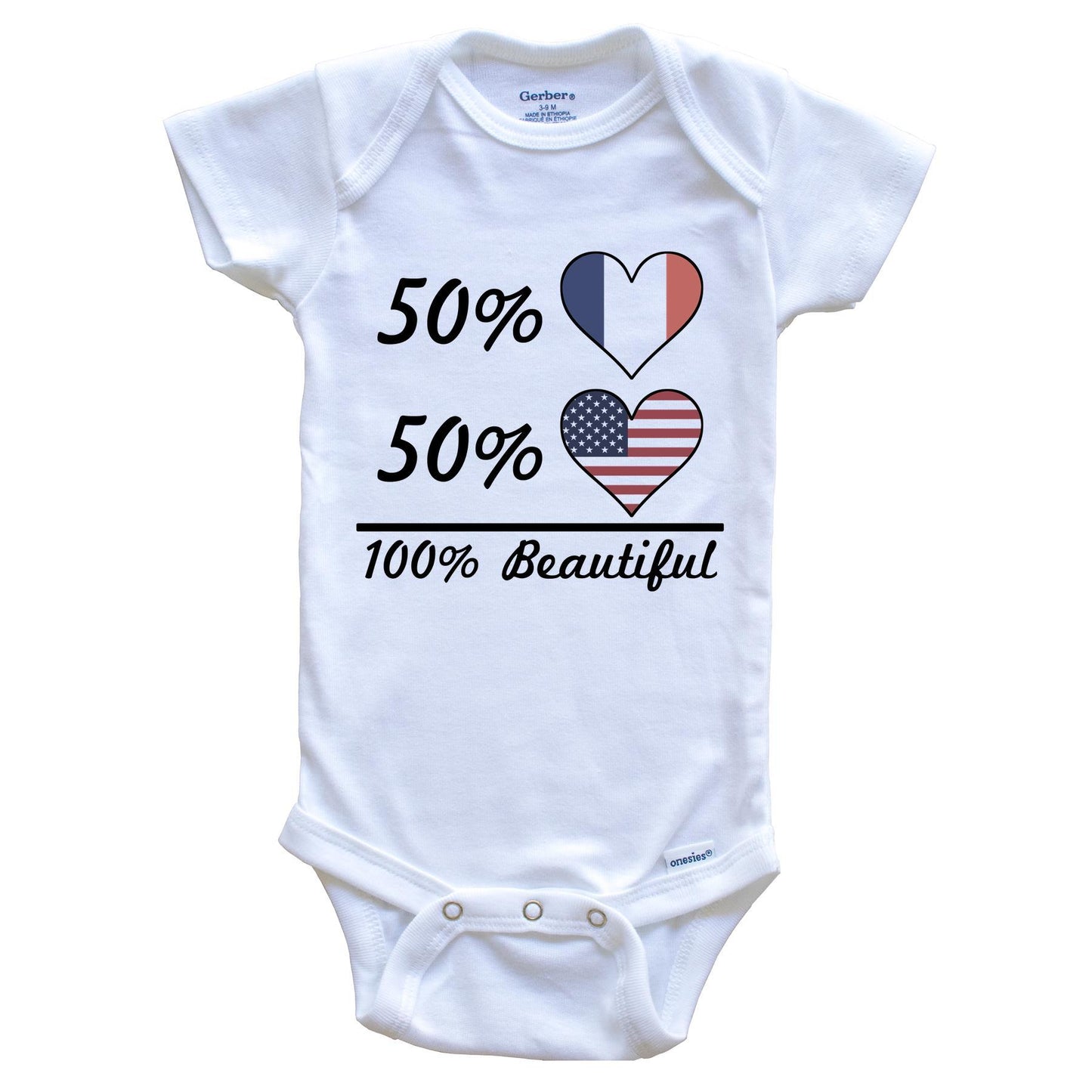 50% French 50% American 100% Beautiful France Flag Heart Baby Onesie