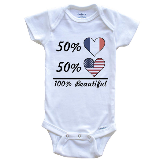 50% French 50% American 100% Beautiful France Flag Heart Baby Onesie