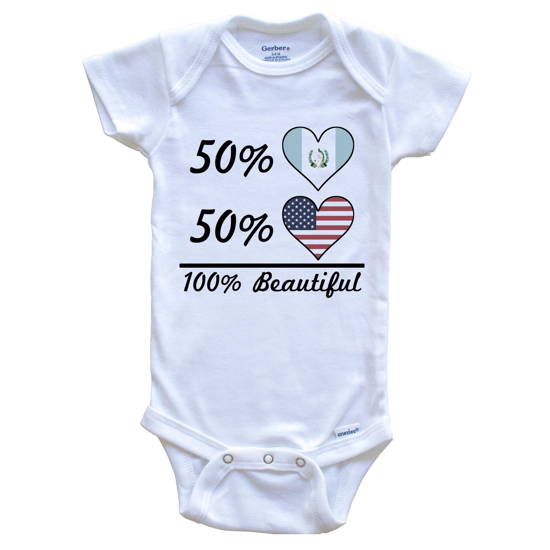 50% Guatemalan 50% American 100% Beautiful Guatemala Flag Heart Baby Onesie