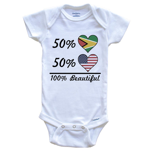 50% Guyanese 50% American 100% Beautiful Guyana Flag Heart Baby Onesie