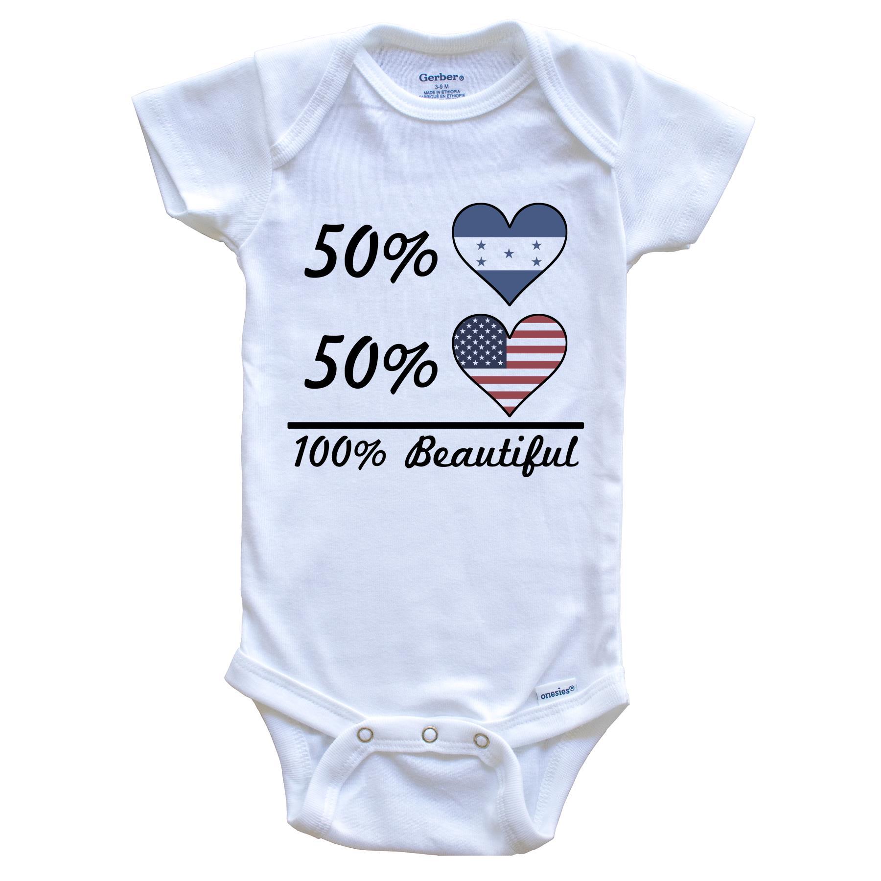 50% Honduran 50% American 100% Beautiful Honduras Flag Heart Baby Onesie