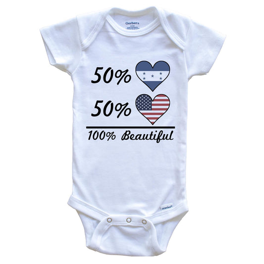 50% Honduran 50% American 100% Beautiful Honduras Flag Heart Baby Onesie