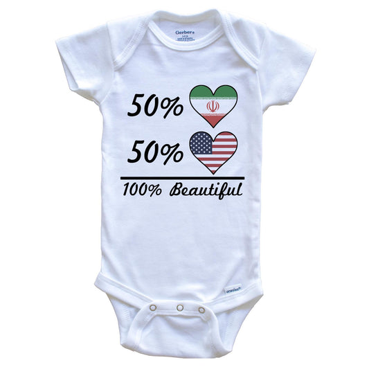50% Iranian 50% American 100% Beautiful Iran Flag Heart Baby Onesie