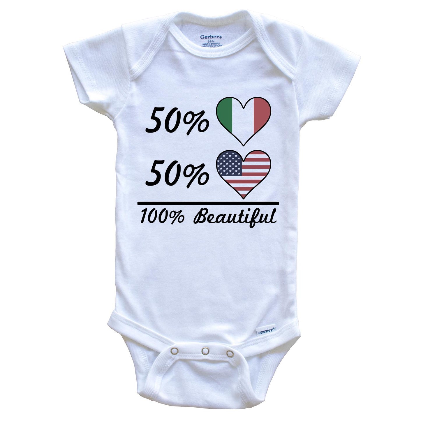 50% Italian 50% American 100% Beautiful Italy Flag Heart Baby Onesie