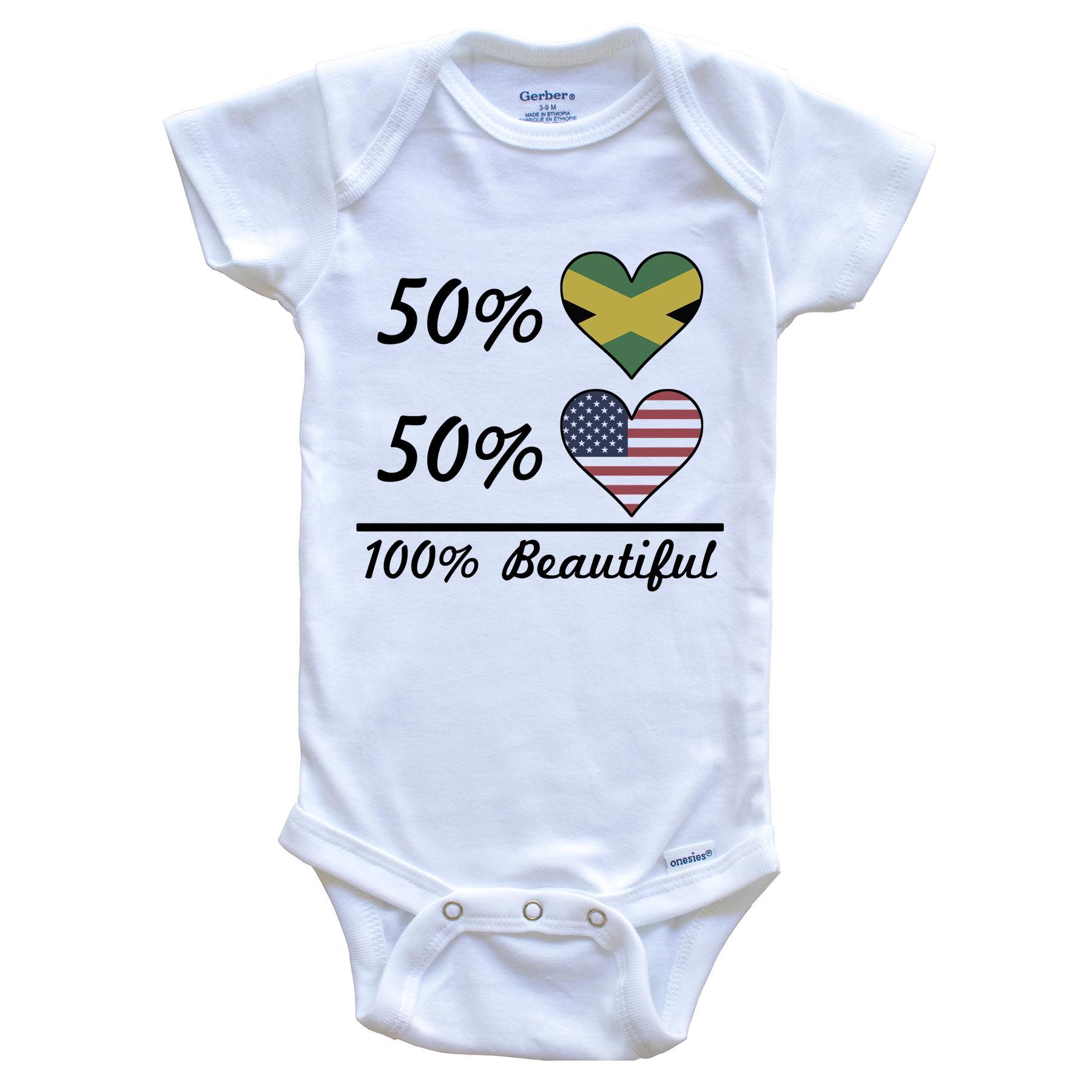 50% Jamaican 50% American 100% Beautiful Jamaica Flag Heart Baby Onesie