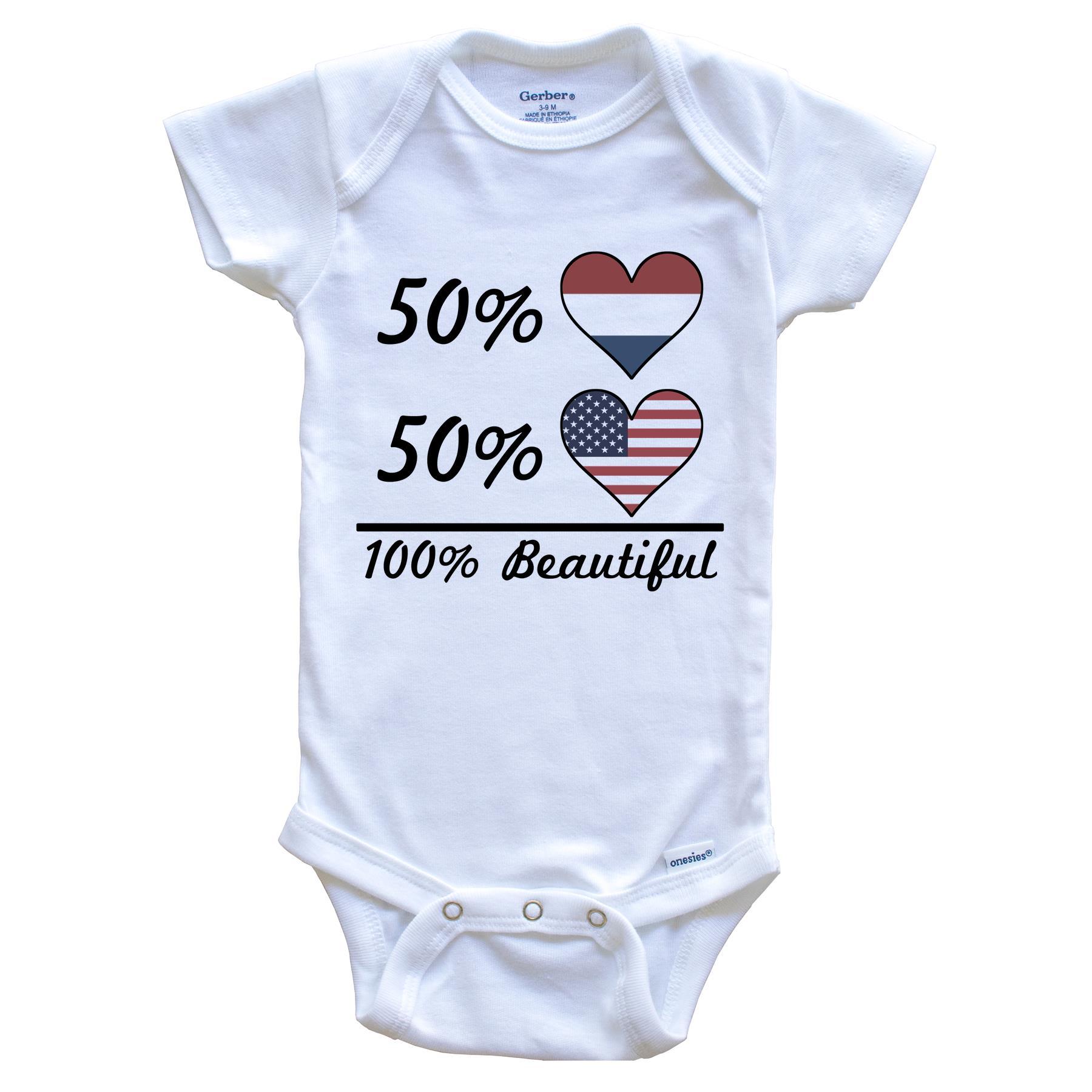 50% Dutch 50% American 100% Beautiful Netherlands Flag Heart Baby Onesie