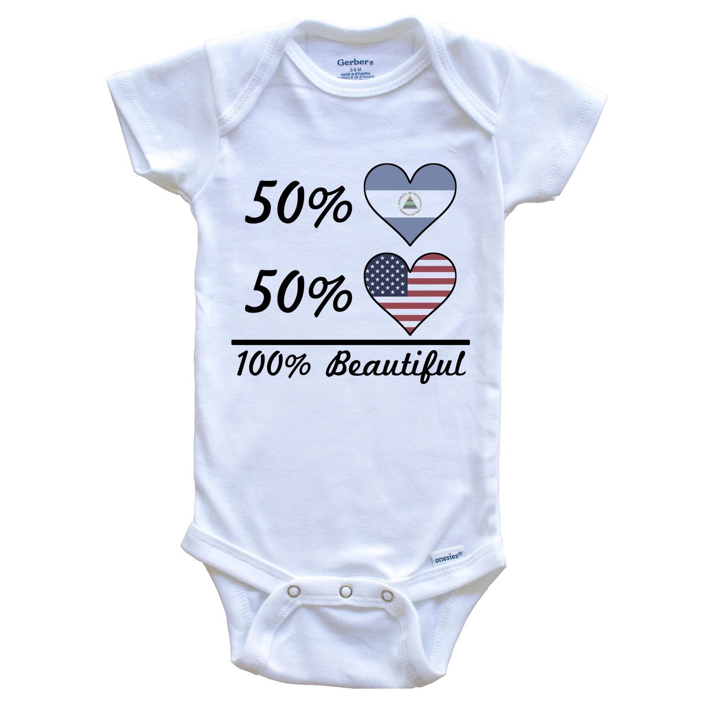 50% Nicaraguan 50% American 100% Beautiful Nicaragua Flag Heart Baby Onesie