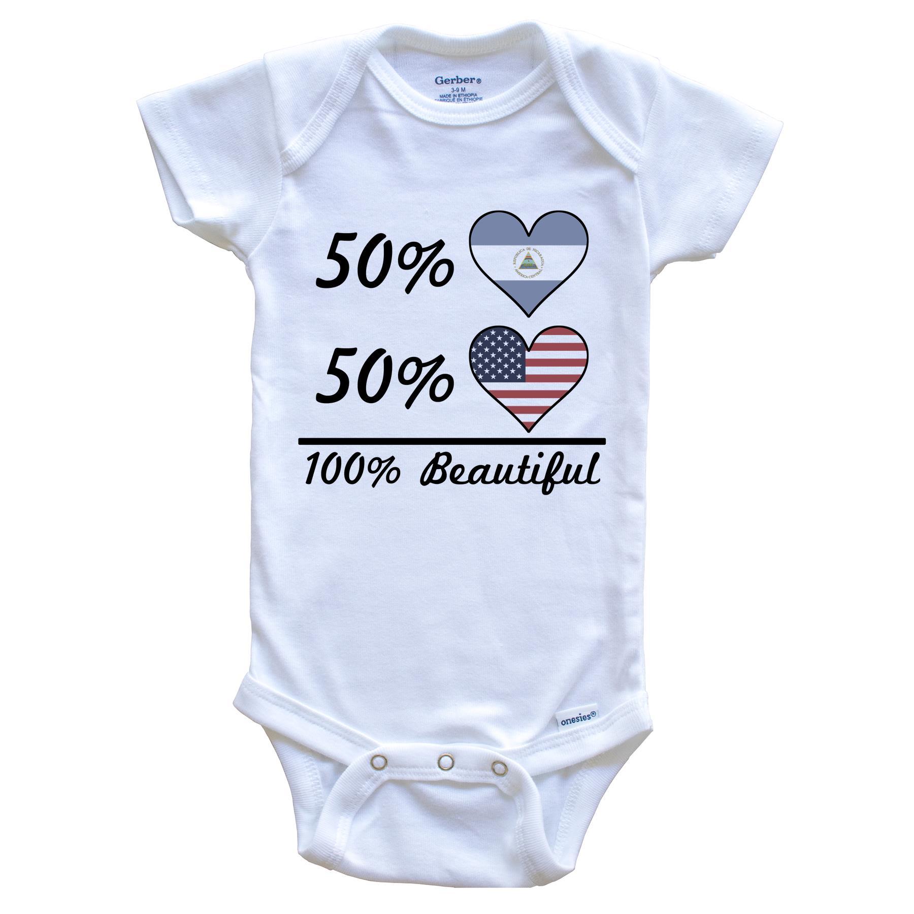 50% Nicaraguan 50% American 100% Beautiful Nicaragua Flag Heart Baby Onesie