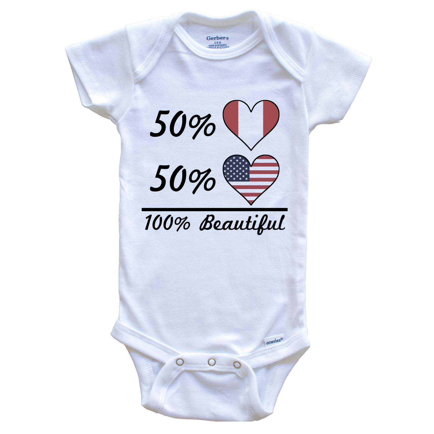 50% Peruvian 50% American 100% Beautiful Peru Flag Heart Baby Onesie