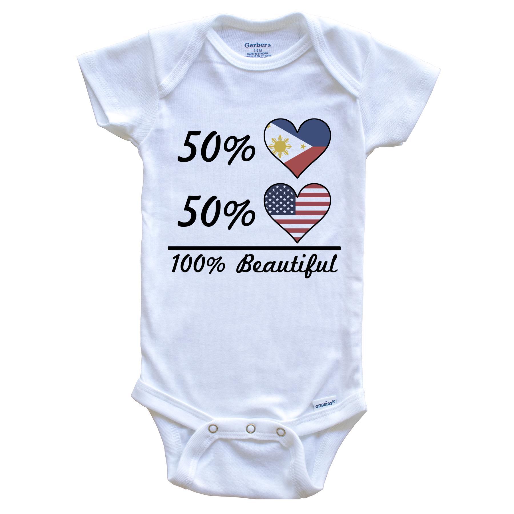 50% Filipino 50% American 100% Beautiful Philippines Flag Heart Baby Onesie