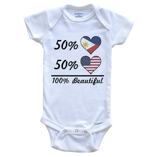 50% Filipino 50% American 100% Beautiful Philippines Flag Heart Baby Onesie