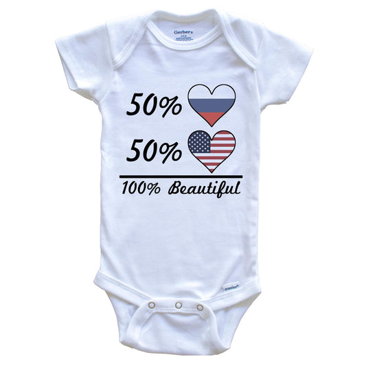 50% Russian 50% American 100% Beautiful Russia Flag Heart Baby Onesie