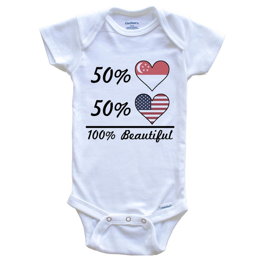 50% Singaporean 50% American 100% Beautiful Singapore Flag Heart Baby Onesie